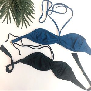 Bundle of Blue and Black Bandeau Bathing Suit Tops